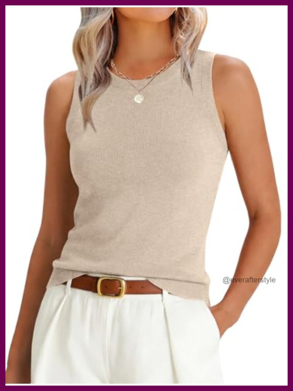 Wool Blend Sleeveless Sweater Tank Top Slim Fit Crew Neck Layering